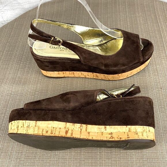 Gastone Lucioli Brown Suede Platform Wedge Sandals EUS 37 US 6,5-7 - Picture 3 of 16